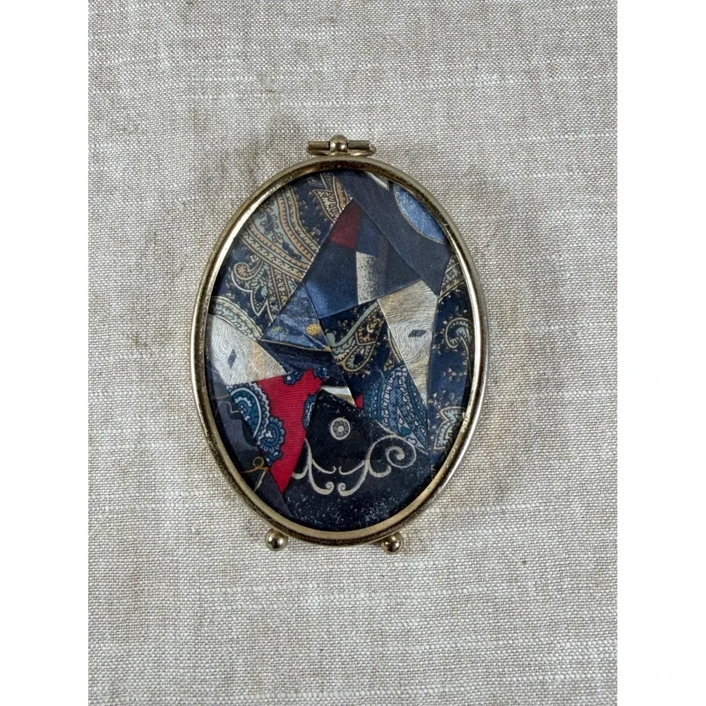 Vintage Oval Gold Picture Frame with Navy Paisley Silk, Tabletop